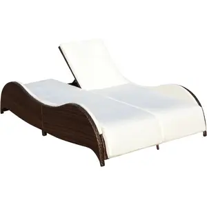 vidaXL Doppel-Sonnenliege mit Auflage Poly Rattan Braun günstig
