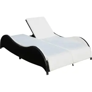 vidaXL Doppel-Sonnenliege mit Auflage Poly Rattan Schwarz günstig