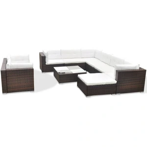 vidaXL 10-tlg. Garten-Lounge-Set mit Auflagen Poly Rattan Braun günstig