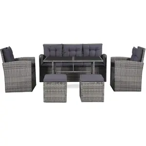 vidaXL 6-tlg. Garten-Lounge-Set mit Auflagen Poly Rattan Grau günstig