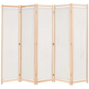 vidaXL Raumteiler 5-teiliger Raumteiler Creme 200 x 170 x 4 cm Stoff, ... günstig