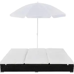 vidaXL Outdoor-Loungebett mit Sonnenschirm Poly Rattan Schwarz günstig