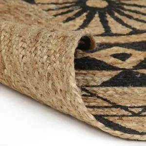 vidaXL Teppich Handgefertigt Jute Schwarzer Druck 90 cm günstig