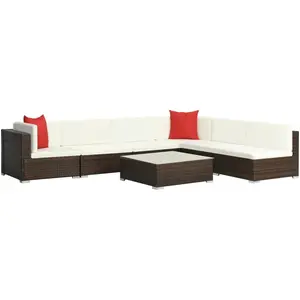 vidaXL 7-tlg. Garten-Lounge-Set mit Auflagen Poly Rattan Braun günstig