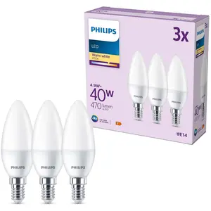 Philips Kerzenlampe 40W B35 E14 x3, 4,9 W, 40 W, E14, 470 lm, 15000 h, Warmweiß günstig