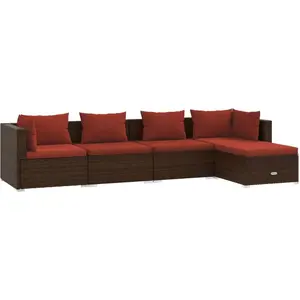 vidaXL 5-tlg. Garten-Lounge-Set mit Kissen Poly Rattan Braun günstig