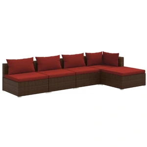 vidaXL 5-tlg. Garten-Lounge-Set mit Kissen Poly Rattan Braun günstig