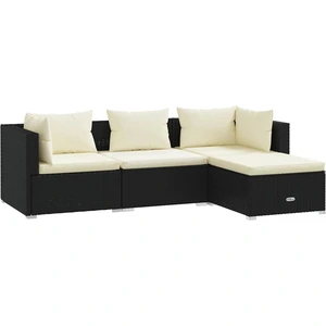 vidaXL 4-tlg. Garten-Lounge-Set mit Auflagen Poly Rattan Schwarz günstig