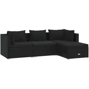 vidaXL 4-tlg. Garten-Lounge-Set mit Kissen Poly Rattan Schwarz günstig