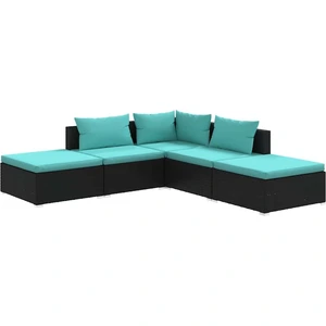 vidaXL 5-tlg. Garten-Lounge-Set mit Kissen Poly Rattan Schwarz günstig