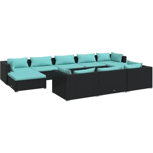 vidaXL 10-tlg. Garten-Lounge-Set mit Kissen Schwarz Poly Rattan günstig
