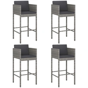 VIDAXL 4er Set Barhocker aus Grauem Polyrattan mit Kissen günstig