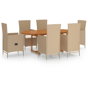 vidaXL 7-tlg. Garten-Essgruppe Poly Rattan Beige günstig