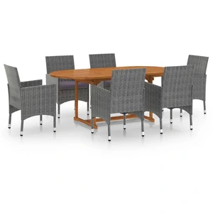 vidaXL 7-tlg. Garten-Essgruppe Poly Rattan Grau günstig