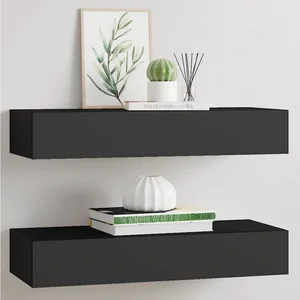 vidaXL Wandregal vidaXL Wandregale mit Schubladen 2 Stk. Schwarz 60x23,5x10 cm MDF günstig