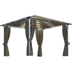 vidaXL Pavillon mit Vorhängen & LED-Lichterkette 300x300 cm Taupe Alu günstig