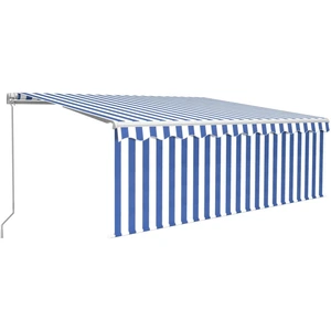 vidaXL Markise Manuell Einziehbar mit Rollo & LED 4,5x3 m Blau & Weiß günstig
