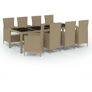 vidaXL 9-tlg. Garten-Essgruppe mit Kissen Poly Rattan Beige günstig