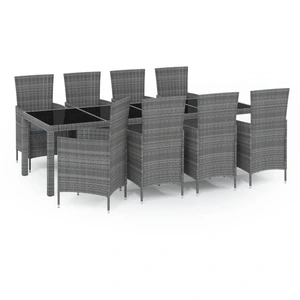 vidaXL 9-tlg. Garten-Essgruppe mit Kissen Poly Rattan Grau günstig