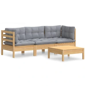 vidaXL 4-tlg. Garten-Lounge-Set mit Grauen Kissen Kiefernholz günstig