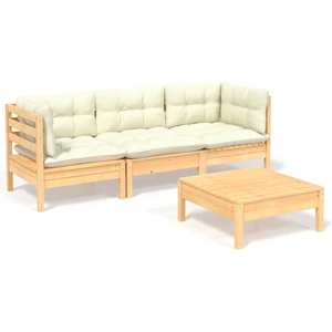 vidaXL 4-tlg. Garten-Lounge-Set mit Creme Kissen Kiefernholz günstig
