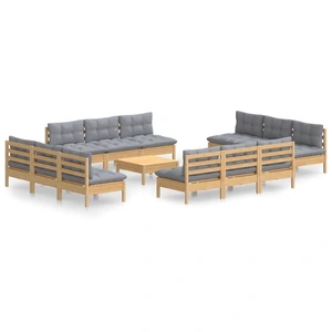 vidaXL 13-tlg. Garten-Lounge-Set mit Grauen Kissen Kiefernholz günstig