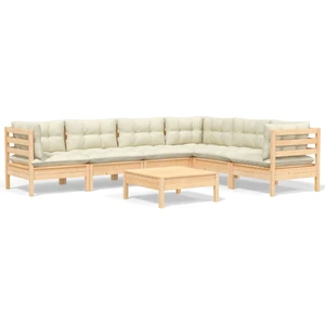 vidaXL 7-tlg. Garten-Lounge-Set mit Creme Kissen Massivholz Kiefer günstig