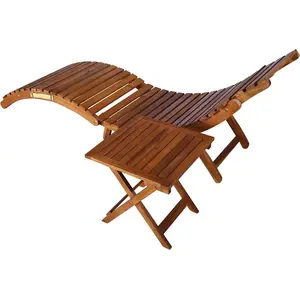 vidaXL Sonnenliege mit Tisch und Auflage Massivholz Akazie günstig