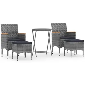 vidaXL 5-tlg. Garten-Bistro-Set Poly Rattan und Hartglas Grau günstig