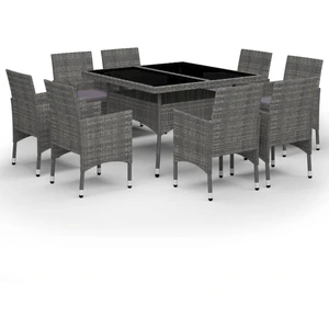 vidaXL 9-tlg. Garten-Essgruppe Poly Rattan und Glas Grau günstig