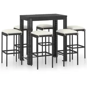 vidaXL 7-tlg. Gartenbar-Set mit Kissen Poly Rattan Schwarz günstig