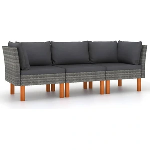 vidaXL 3-Sitzer-Gartensofa mit Kissen Grau Poly Rattan günstig