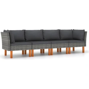 vidaXL 4-Sitzer-Gartensofa mit Kissen Grau Poly Rattan günstig