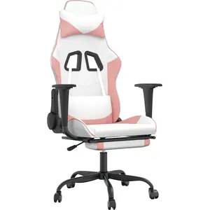 vidaXL Gaming-Stuhl mit Massage & Fußstütze Weiß und Rosa Kunstleder günstig