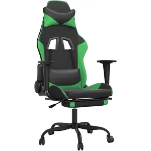 vidaXL Gaming-Stuhl mit Massage & Fußstütze Schwarz & Grün Kunstleder günstig