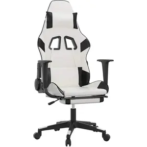 vidaXL Gaming-Stuhl mit Massage & Fußstütze Weiß & Schwarz Kunstleder günstig
