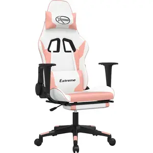 vidaXL Gaming-Stuhl mit Massage & Fußstütze Weiß & Rosa Kunstleder günstig