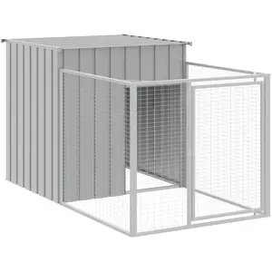 vidaXL Hundehütte mit Auslauf Hellgrau 110 x 201 x 110 cm Verzinkter Stahl (Hundehütte), Hundehütte günstig