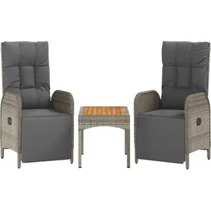 vidaXL Garten-Relaxstühle 2 Stk. mit Tisch Grau Poly Rattan günstig