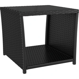 vidaXL Beistelltisch mit Glasplatte Schwarz Poly Rattan & Hartglas günstig
