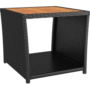 vidaXL Beistelltisch mit Holzplatte Schwarz Poly Rattan & Akazienholz günstig