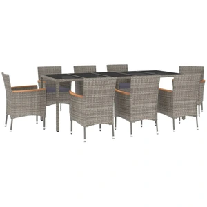 vidaXL 9-tlg. Garten-Essgruppe mit Kissen Grau Poly Rattan günstig
