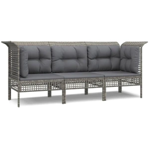 vidaXL 3-tlg. Garten-Lounge-Set mit Kissen Grau Poly Rattan günstig