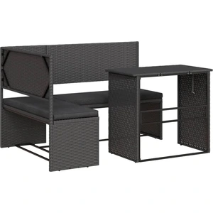 vidaXL Gartensofa in L-Form mit Tisch und Kissen Schwarz Poly Rattan günstig