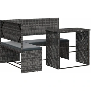 vidaXL Gartensofa in L-Form mit Tisch und Kissen Grau Poly Rattan günstig