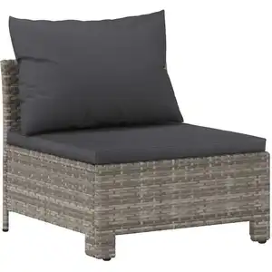 vidaXL Garten-Mittelsofa mit Kissen Grau Poly Rattan günstig