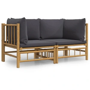 vidaXL Garten-Ecksofas mit Dunkelgrauen Kissen 2 Stk. Bambus günstig