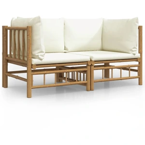 vidaXL Garten-Ecksofas mit Cremeweißen Kissen 2 Stk. Bambus günstig