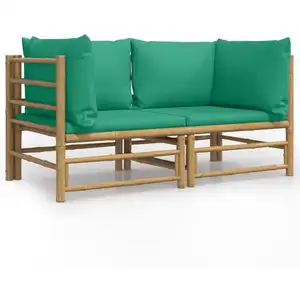 vidaXL Garten-Ecksofas mit Grünen Kissen 2 Stk. Bambus günstig