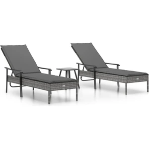 vidaXL Sonnenliegen 2 Stk. mit Tisch und Auflagen Grau Poly Rattan günstig